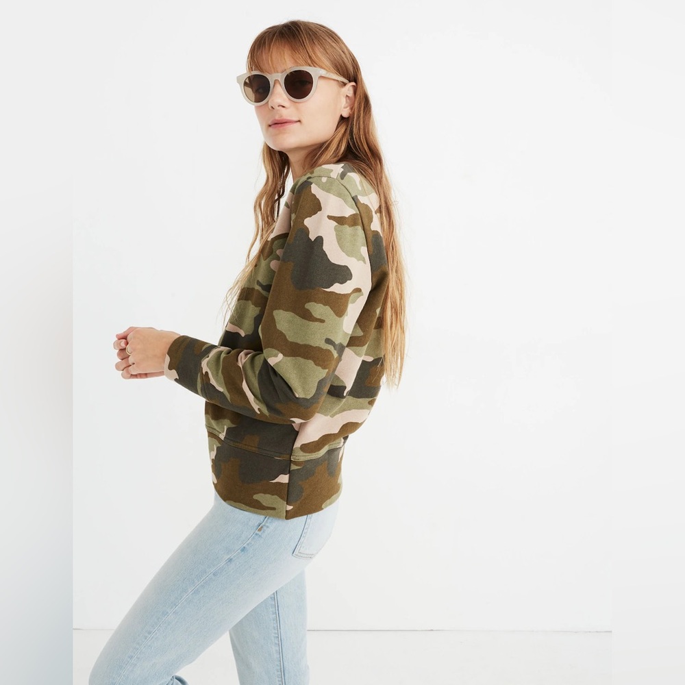 Madewell Miles Green Camo Crew Neck Sweatshirt Sz M